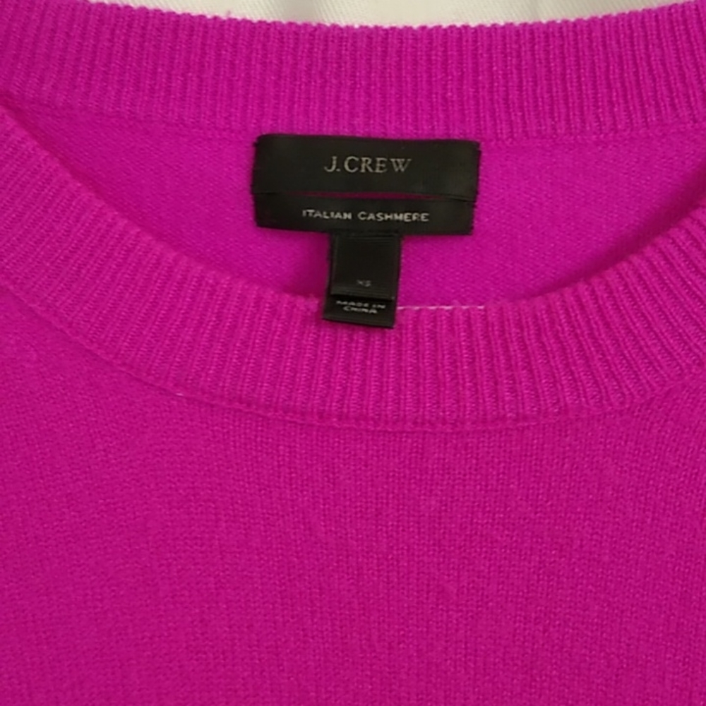 JCREW Italian Cashmere 3/4 Sleeve Pullover Neon Fuschia Sweater Size XS